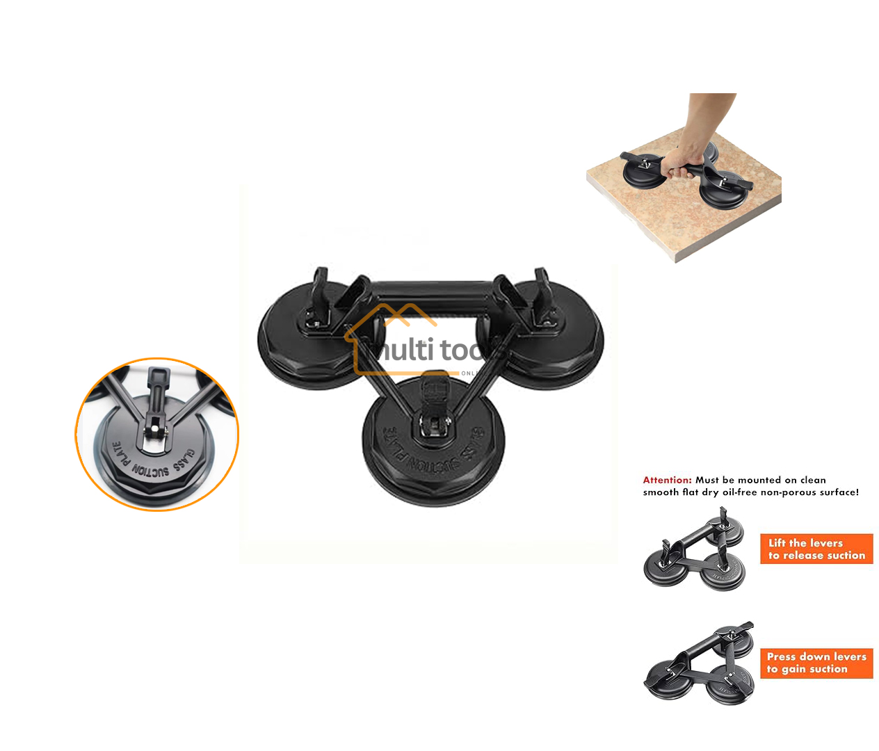 160 Kg Triple Glass Suction Cups Heavy Duty Aluminum 